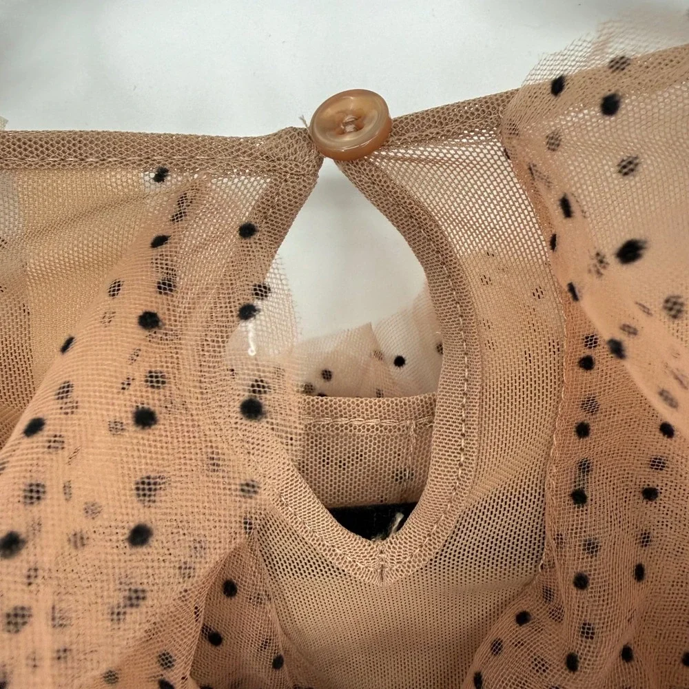 ANTHROPOLOGIE DOLAN LEFT COAST MESH RUFFLE BLOUSE POLKA DOTS XXS - Picture 8 of 9